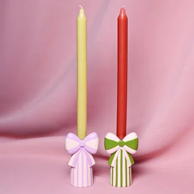 Dunelm Raspberry Blossom Set of 2 Bow Candlestick Holders