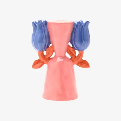 Dunelm Hestia Pink Flower Candlestick Holder