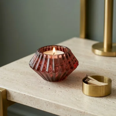 Dunelm Red Diamond Glass Tealight Holder