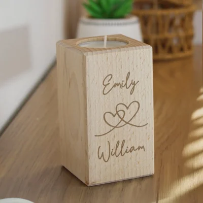 Dunelm Personalised Engraved Hearts Wooden Tealight Holder