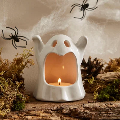 Dunelm Ceramic Ghost Candle Holder White