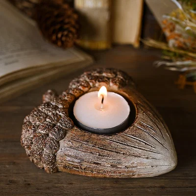 Dunelm Wood Effect Acorn Tealight Holder Brown