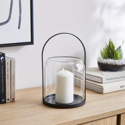 Dunelm Round Curved Metal & Glass Lantern