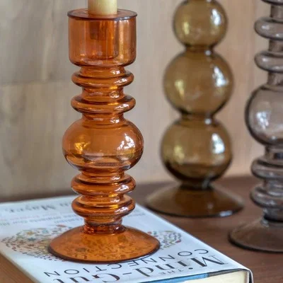 Dunelm Amber Movera Glass Taper Candlestick Holder