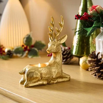 Dunelm Gold Deer Tealight Holder