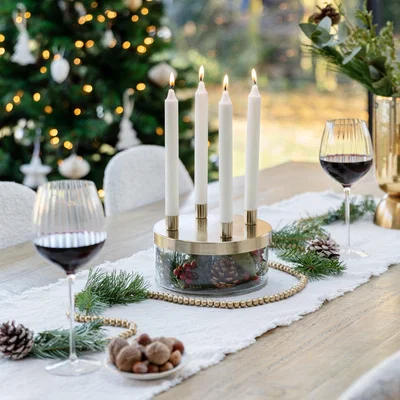 Dunelm Metal Candlestick Holder with Glass Bowl