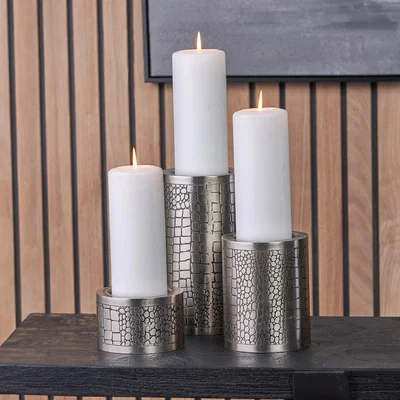 Dunelm Set of 3 Antique Croc Effect Candle Holders Silver
