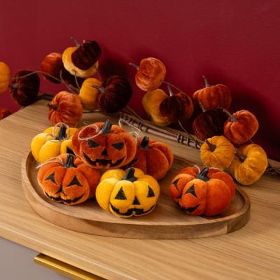 Dunelm Set of 9 Hanging Halloween Velvet Pumpkins with Faces