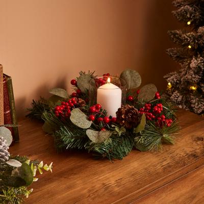 Dunelm Red Berries & Foliage Candle Holder Green