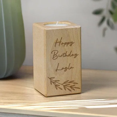 Dunelm Personalised Botanical Wooden Tealight Holder