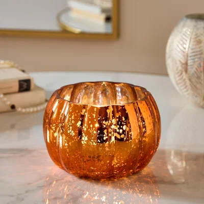 Dunelm Pumpkin Glass Tealight Holder Orange