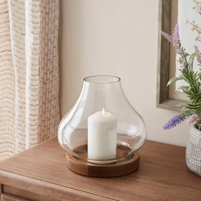 Dunelm Mango Wood Hurricane Pillar Candle Holder
