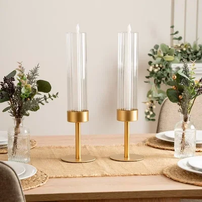 Dunelm Set of 2 Gold Glass Candle Holders