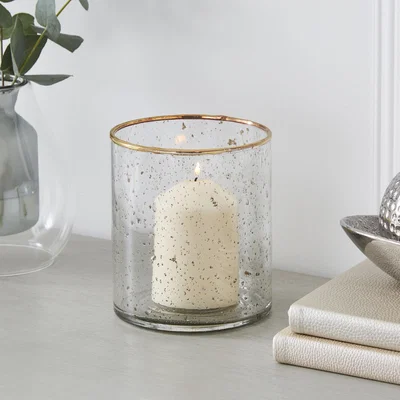 Dunelm Recycled Glass Hurricane Candle Holder Gold