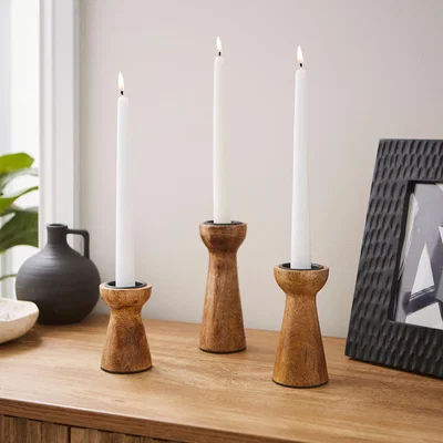 Dunelm Set of 3 Mango Wood Candle Holders