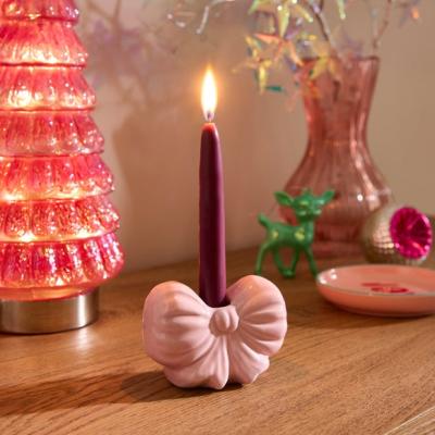Dunelm Pink Bow Shaped Ceramic Candlestick Holder