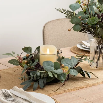Dunelm Artificial Eucalyptus Candle Holder Green