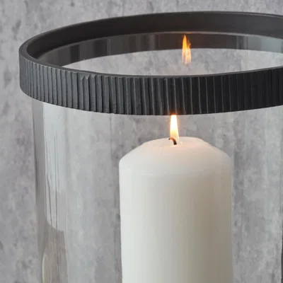 Dunelm Black Ribbed Metal Glass Cylinder Hurricane Candle Holder