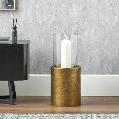 Dunelm Metal & Glass Pedestal Hurricane Candle Holder