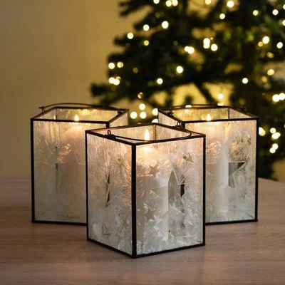 Dunelm Set of 3 Star Etched Glass Lantern Candle Holders
