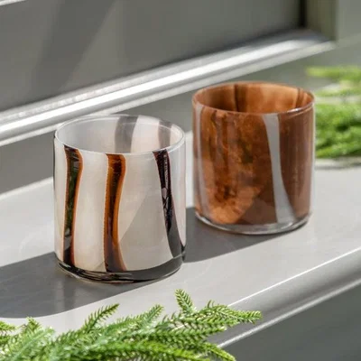 Dunelm Cedar & Sage Set of 2 Candy Striped Tealight Holders