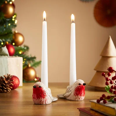 Dunelm Set of 2 Robin Taper Candle Holders Brown