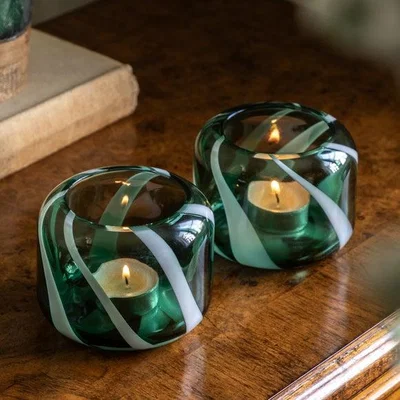 Dunelm Set of 2 Large Candy Cane Inspired Tealight Holders
