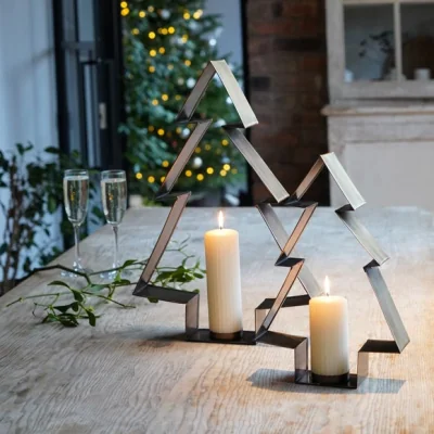 Dunelm Set of 2 Metal Brass Christmas Tree Candle Holders Brass