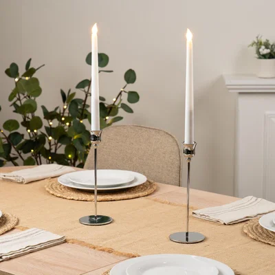 Dunelm Set of 2 Silver Candlestick Holders Silver