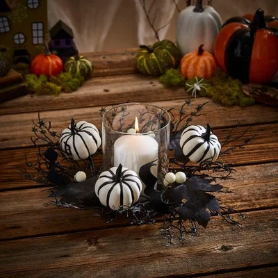 Dunelm Faux Floral and Pumpkin Candle Holder