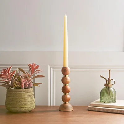 Dunelm Wooden Candlestick Holder Natural