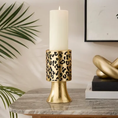 Dunelm Gold Leopard Print Candle Holder