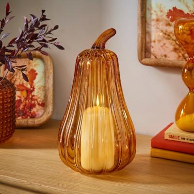 Dunelm Tall Pumpkin Orange Glass Lantern