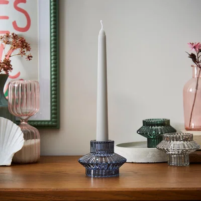 Dunelm Ribbed 2-in-1 Candlestick Holder Blue