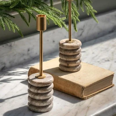 Dunelm Cedar & Sage Set of 2 Novi Marble Candlestick Holders