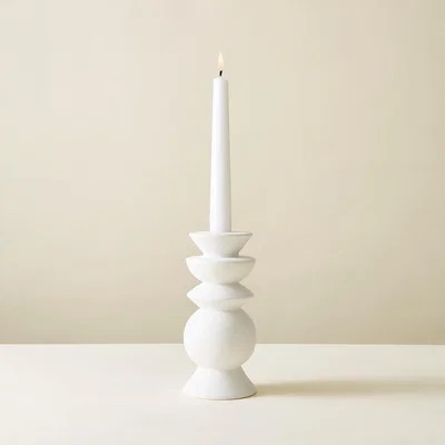 Dunelm White Textured Ceramic Candlestick Holder
