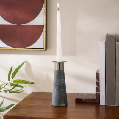 Dunelm Midnight Black Marble Candlestick Holder