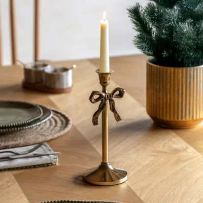 Dunelm Festive Bow Dinner Candle Holder