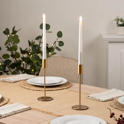 Dunelm Set of 2 Brushed Gold Candlestick Holders Gold