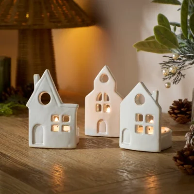 Dunelm Set of 3 House Ceramic Tealight Holders