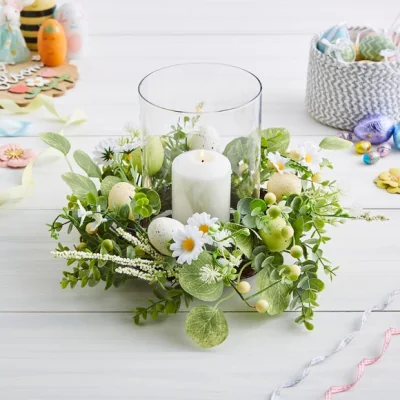 Dunelm Artificial Easter Egg Floral Pillar Candle Holder
