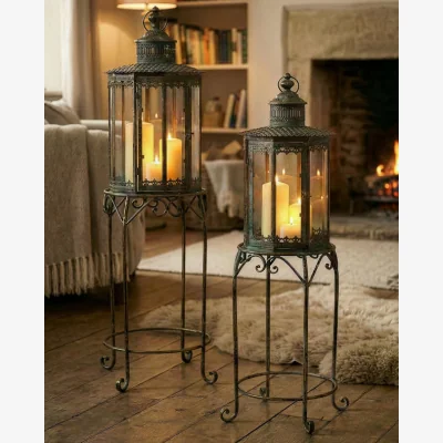 Dibor Verdigris Candle Lantern on Stand