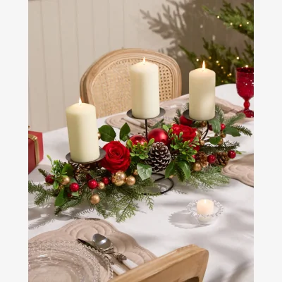 Dibor Rosebrook Pine Triple Pillar Candle Holder
