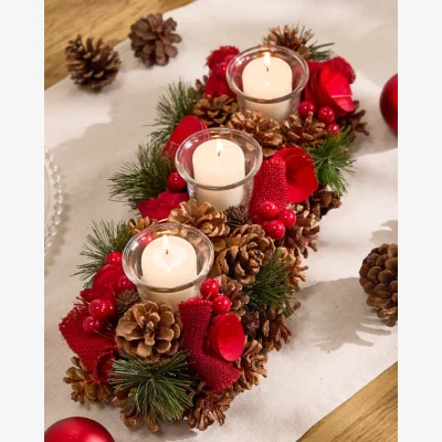 Dibor Red Rose Christmas Trio Candle Holder