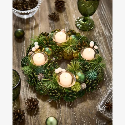 Dibor Woodland Green Round Tealight Holder