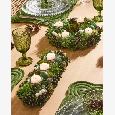 Dibor Woodland Green Christmas Candle Holder Collection