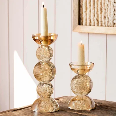 Graham & Green Graham and Green Amber Tall Bubble Glass Candle Holder