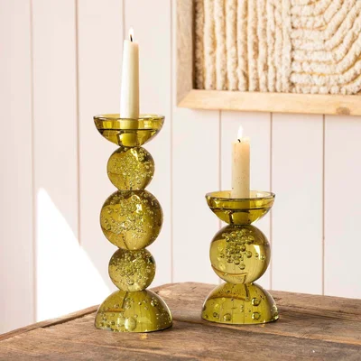 Graham & Green Graham and Green Olive Short Bubble Glass Candle Holder