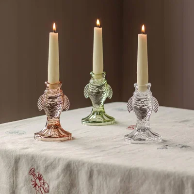 Graham & Green Graham and Green Clear Glass Fish Candle Holder