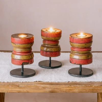 Graham & Green Graham and Green Vintage Red & Yellow Tea Light Candle Holder - B